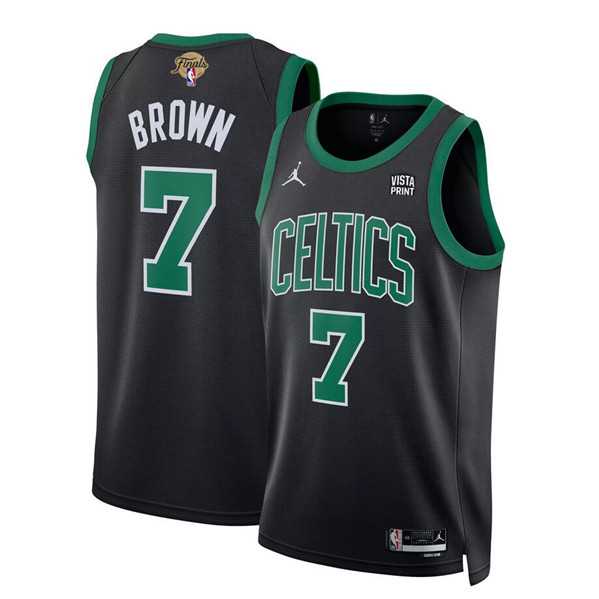 Mens Boston Celtics #7 Jaylen Brown Black 2024 Finals Statement Edition Stitched Basketball Jersey Dzhi